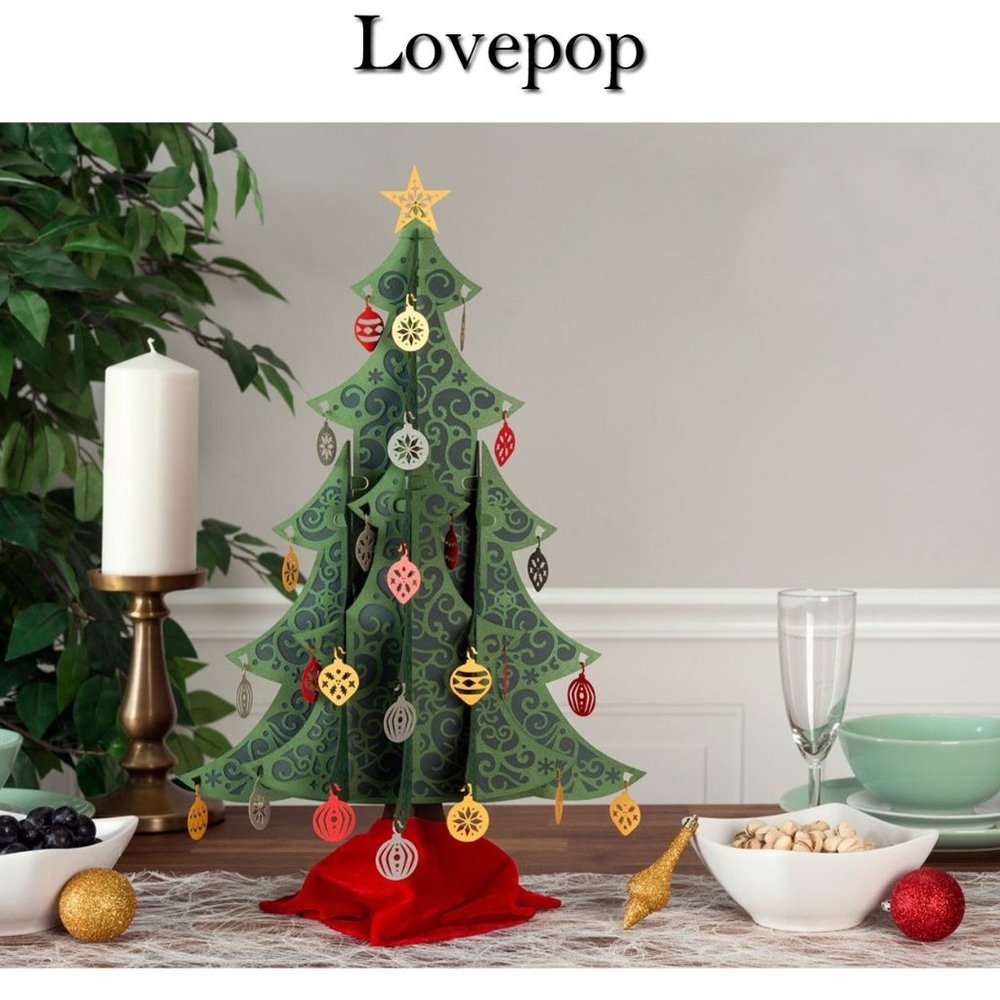 Lovepop 21" Ornate Tabletop Christmas Tree & Velvet Tree Skirt NWT